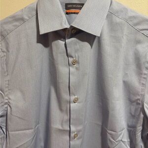 Van Heusen Men’s Checkered Blue Silver Long Sleeve Slim Fit Stretch Shirt Size S